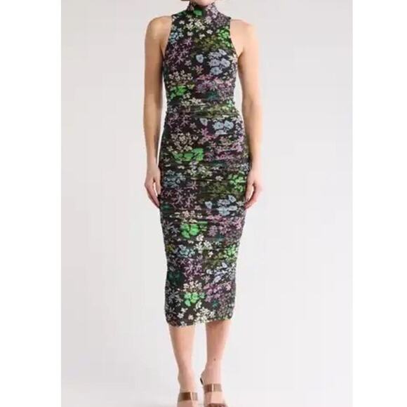 REVOLVE AFRM Sleeveless Mockneck Midi Bodycon Black Floral Size Medium NWT - Picture 1 of 10